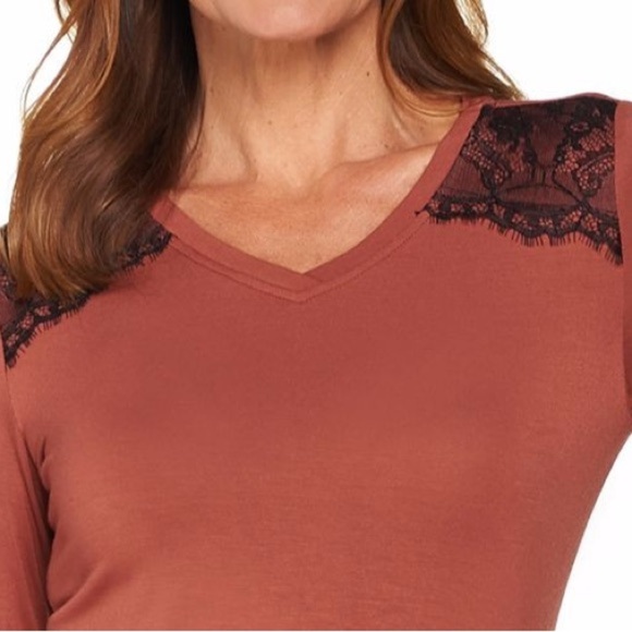 LOGO by Lori Goldstein Rust Top with Black Lace - Picture 4 of 14